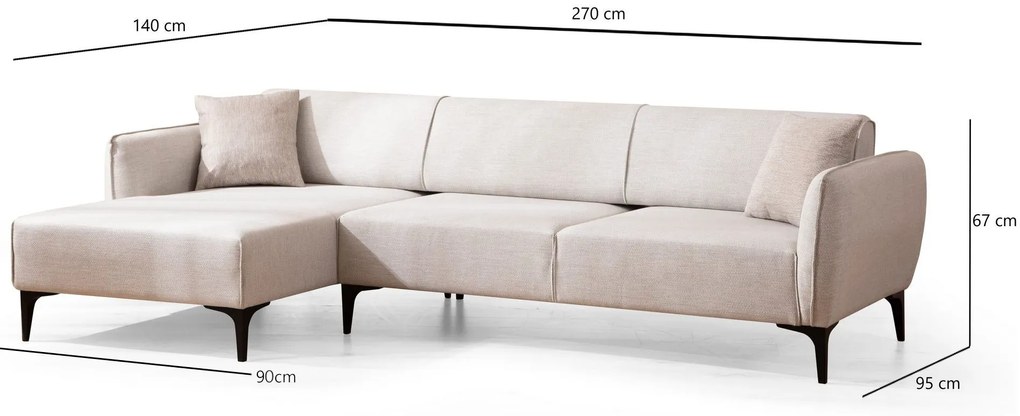 Sofá "Belissimo" Chaise Longue de 3 Lugares – Branco – 270x140x95 cm –