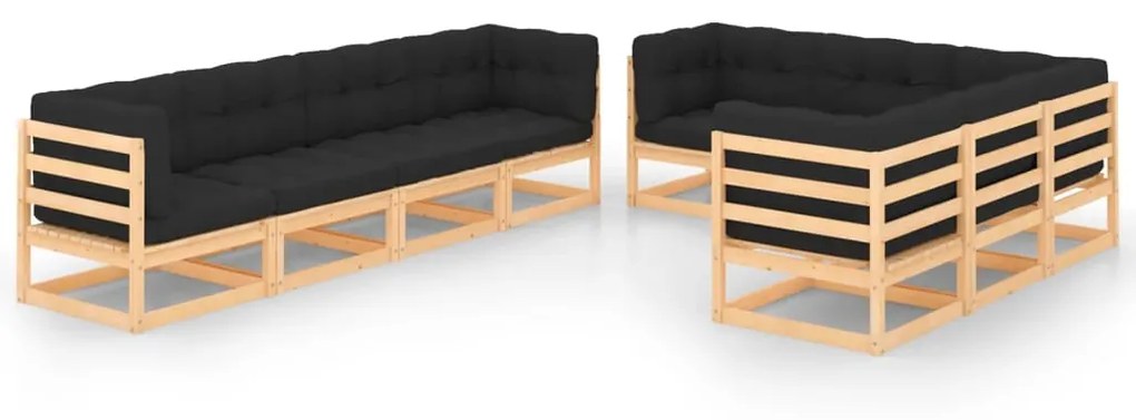 9 pcs conjunto lounge de jardim c/ almofadões pinho maciço