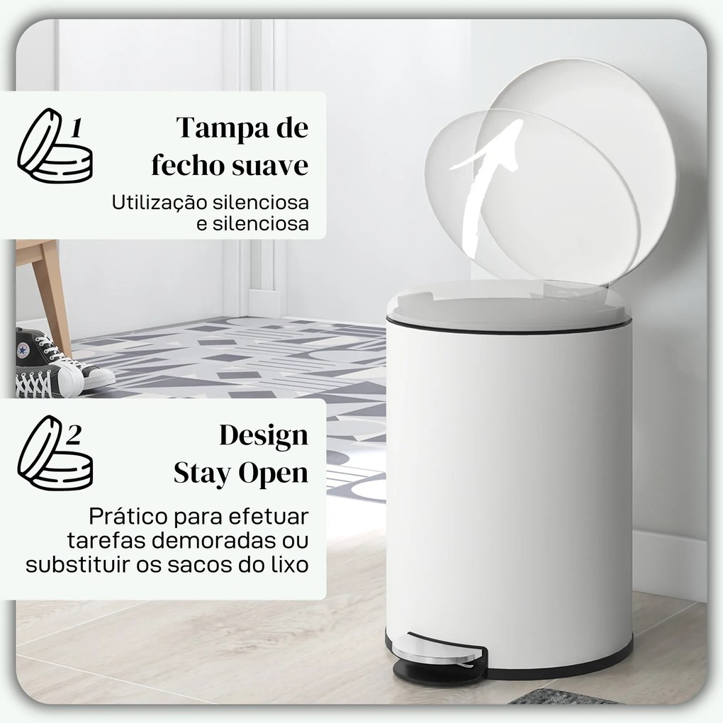 Balde de Lixo para Cozinha 20L com Pedal Tampa com Fechamento Suave e Cubo Amovível 36x30x44 cm Creme