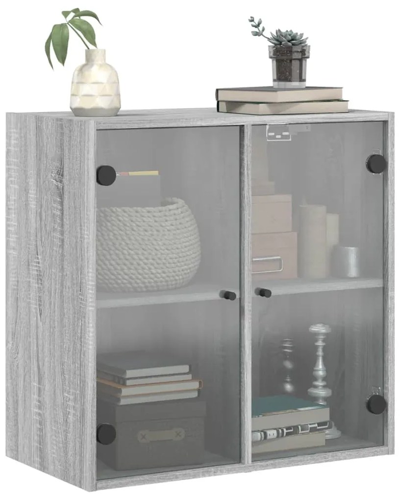 Armário de parede c/ portas de vidro 68x37x68,5 cm cinza sonoma