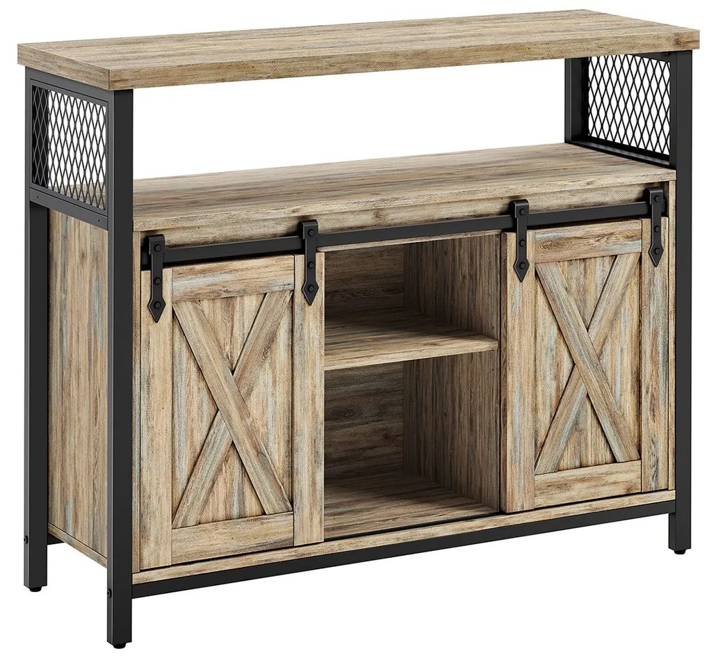 Aparador com portas deslizantes para cozinha | VASAGLE | 100 x 33 x 80 cm | turquesa marrom e preto | LSC092B60.