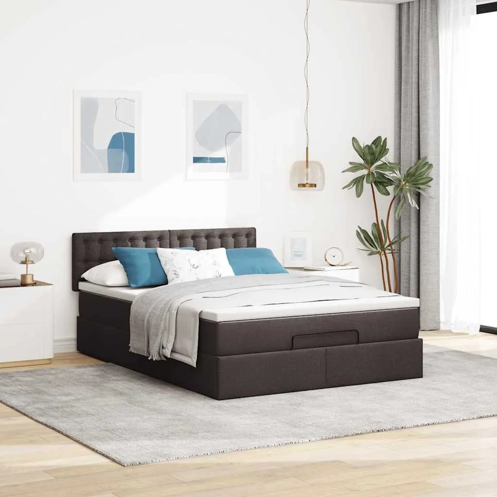 Cama otomana com colchão 140x190 cm tecido castanho escuro