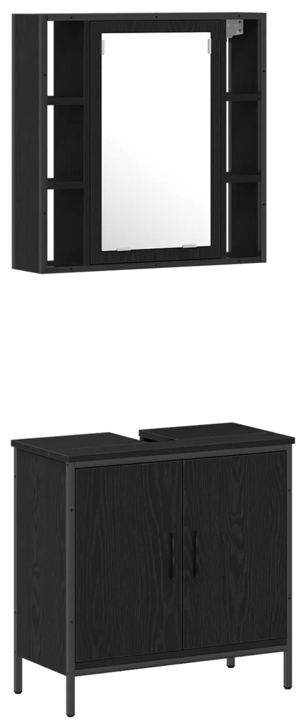 Conjunto de Móveis para Casa de Banho de 4 peças Carvalho Preto Madeir