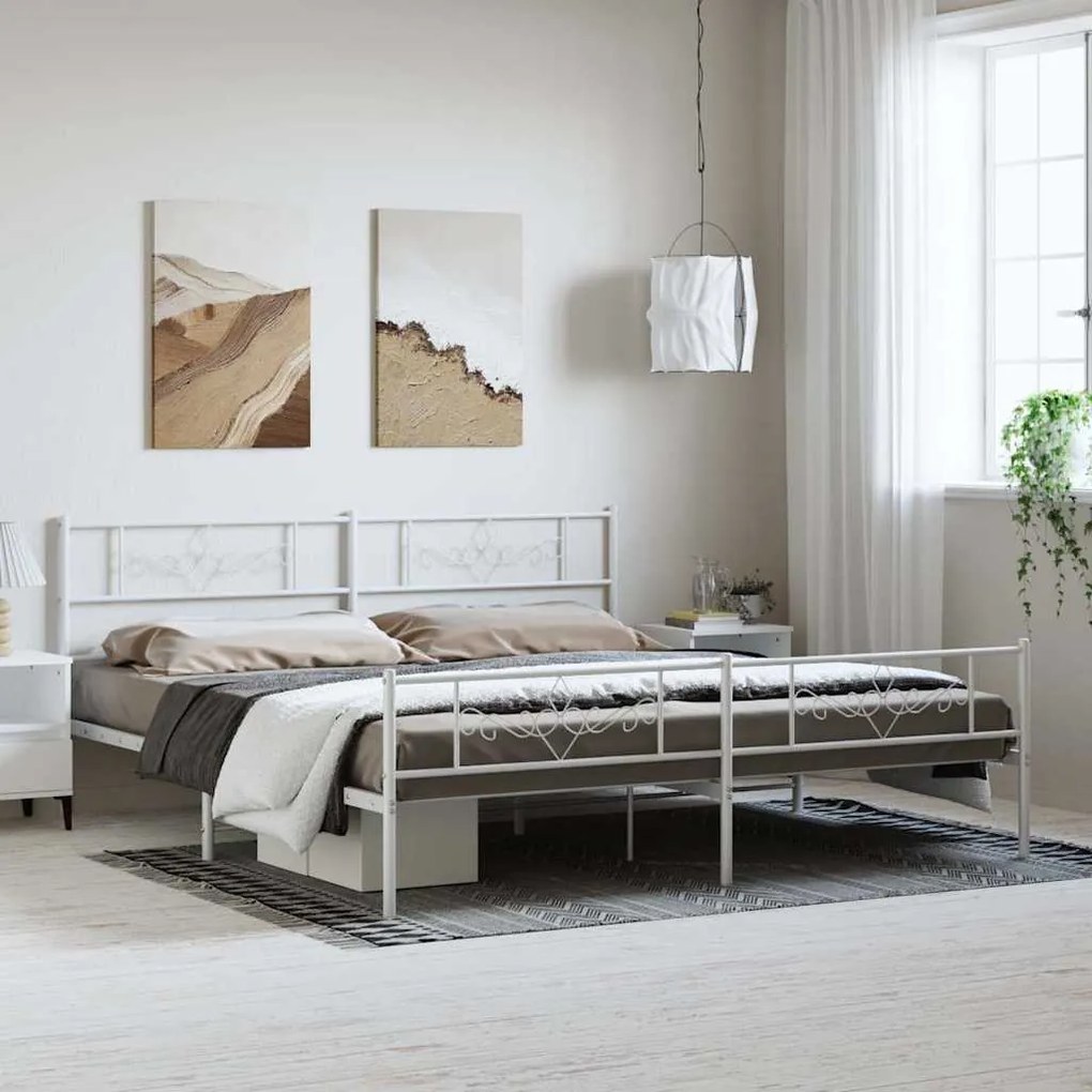Estrutura de cama com cabeceira e pés 183x213 cm metal branco