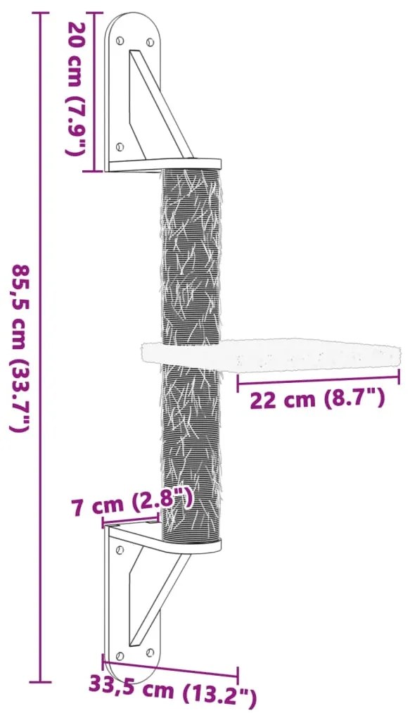 Árvore parede p/ gatos c/ poste arranhador 85,5 cm cinza-claro