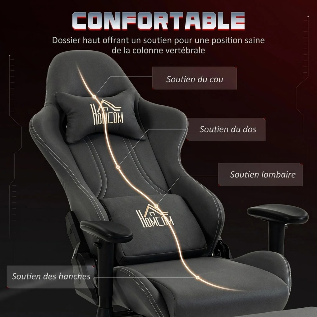Cadeira Gaming Ergonómica, 76 x 72 x 132 cm, Apoios de Braços 3D Reguláveis, Cinzento