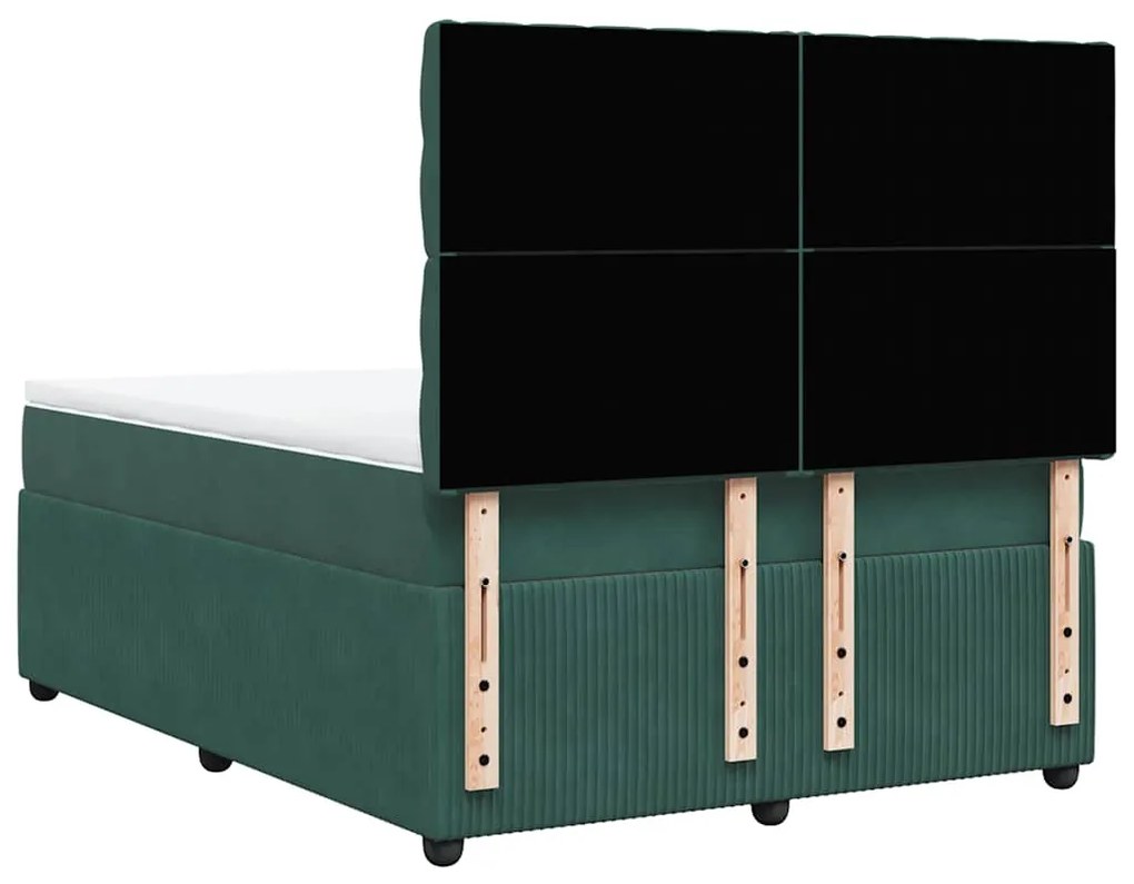 Cama com molas/colchão 160x200 cm veludo verde-escuro