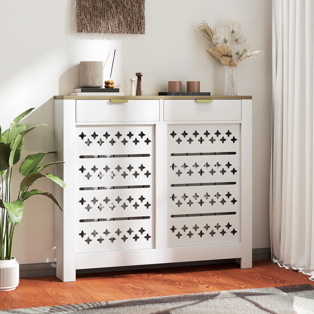 Cobertura de Radiador com Armário Basculante, 108 x 19 x 95,5 cm, Prateleira Superior, Branco