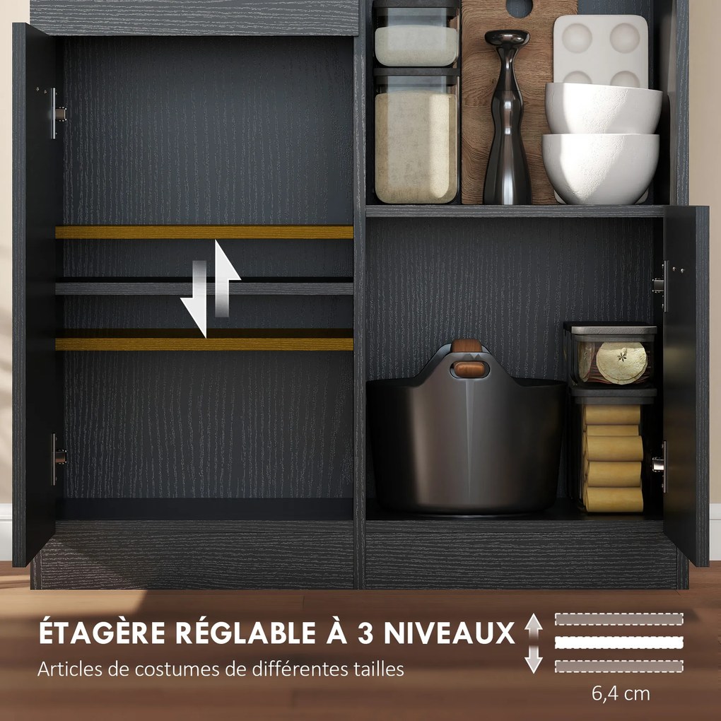 Aparador Alto de Cozinha, 80 x 35 x 180 cm, Portas de Fecho Suave, Preto