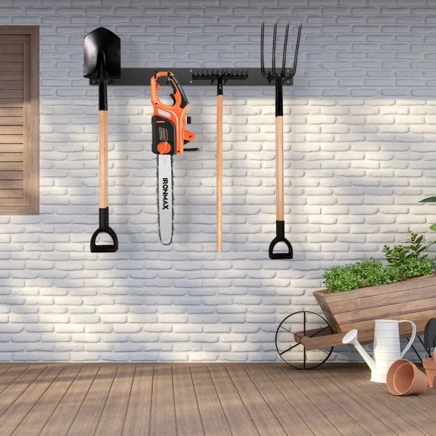 Organizador de ferramentas de jardim Estante metálica de trabalho com 8 ganchos 91 cm Montagem na parede Carga do dispositivo 150 kg