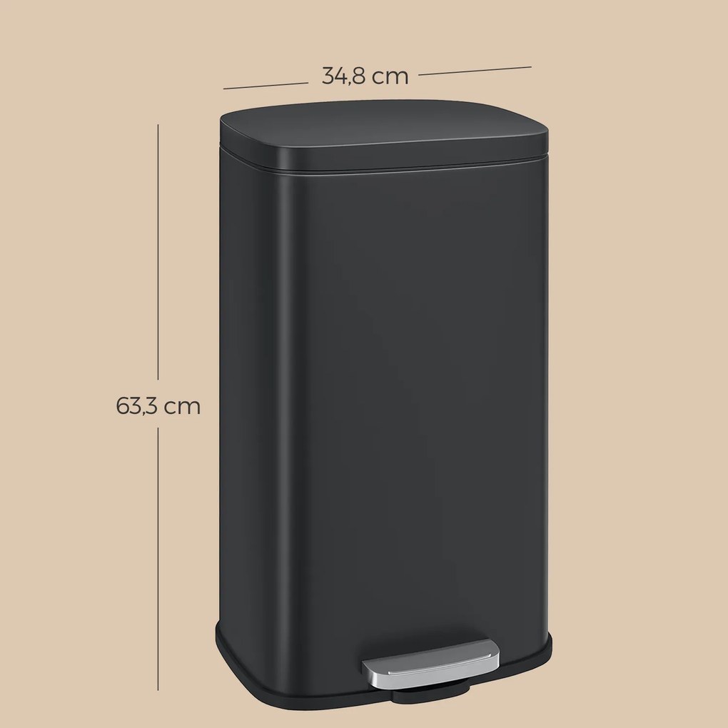 Caixote do lixo 30 litros com pedal para cozinha 34,8 x 29,7 x 63,3 cm Preto