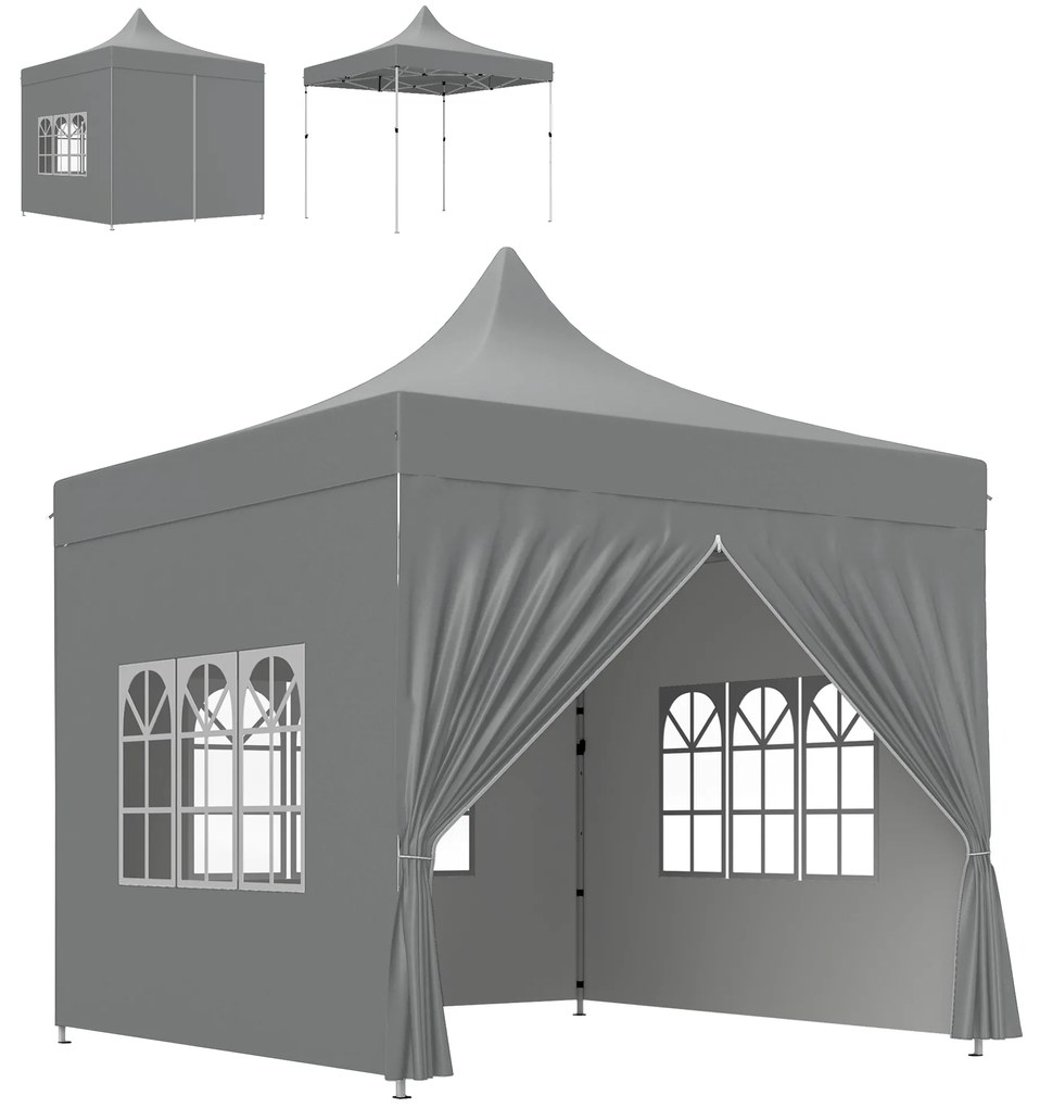 Outsunny Tenda Dobrável Pop-Up 290x290x325 cm 4 Paredes Laterais Anti-UV Altura Ajustável Bolsa Transporte Resistente Cinza | Aosom Portugal