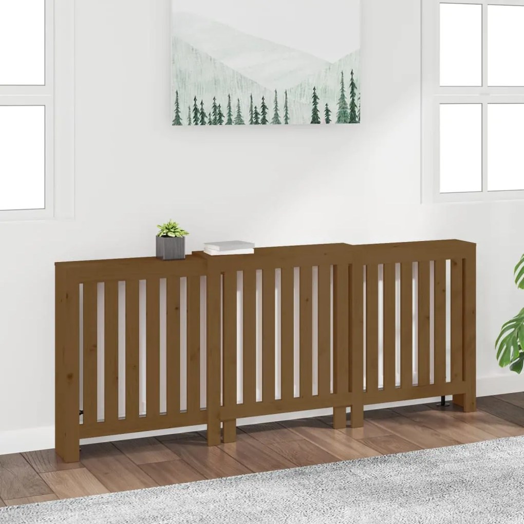 822589 vidaXL Cobertura de radiador 210x21x85 cm pinho maciço castanho mel