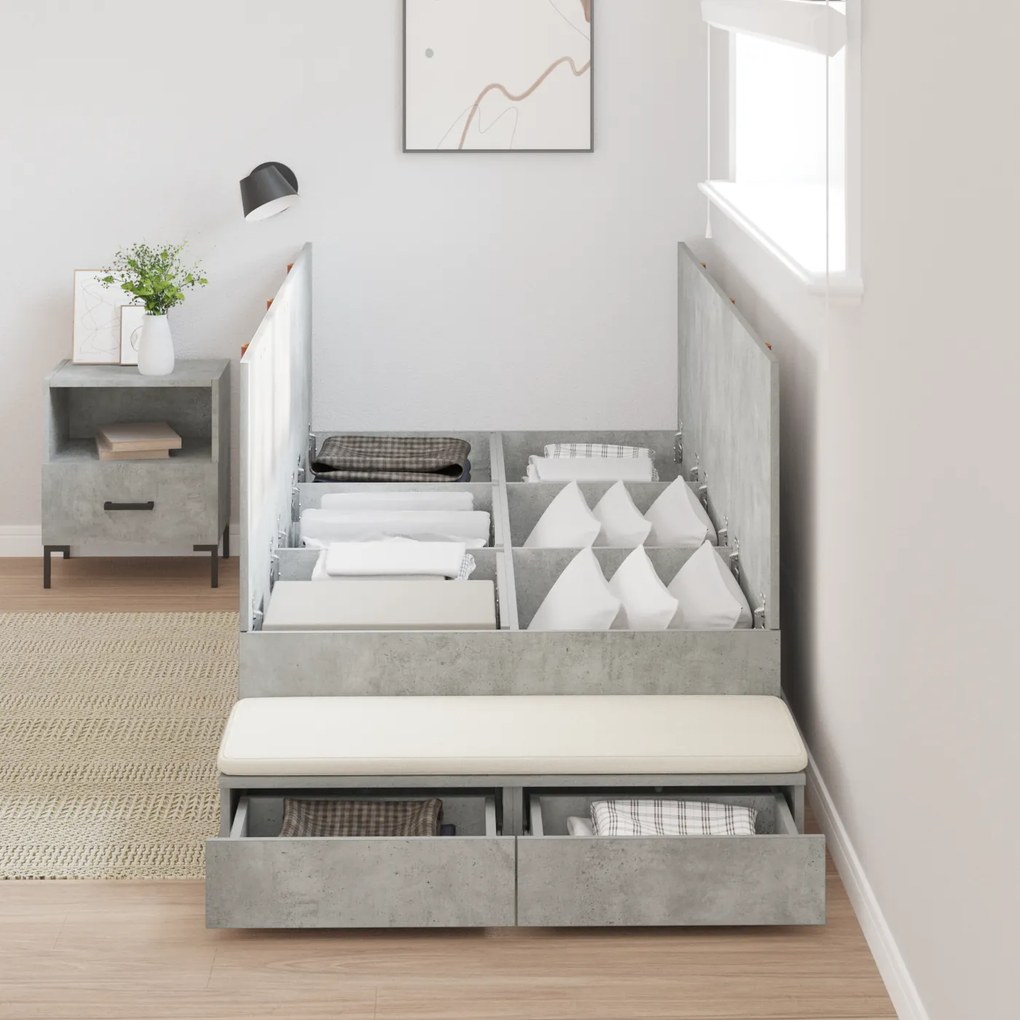Cama com Arrumação Cinza Concreto 100x200 cm