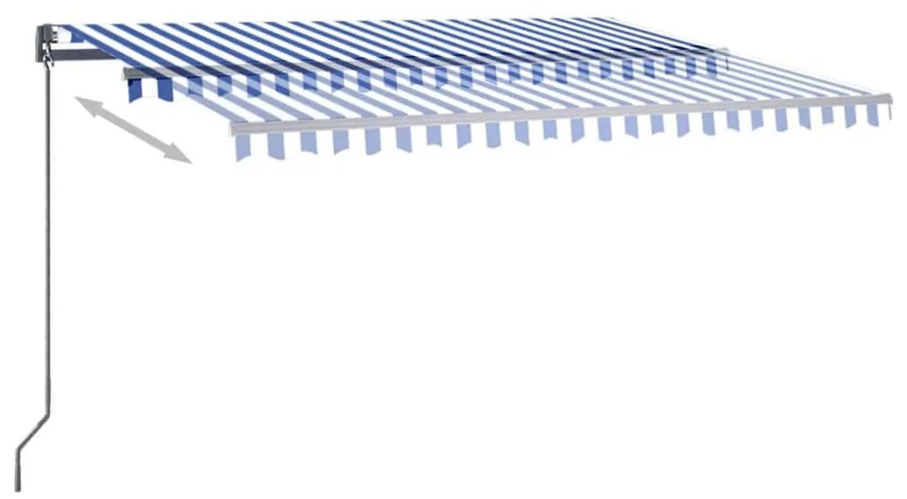 Toldo autom. c/ LED e sensor de vento 450x300 cm azul/branco