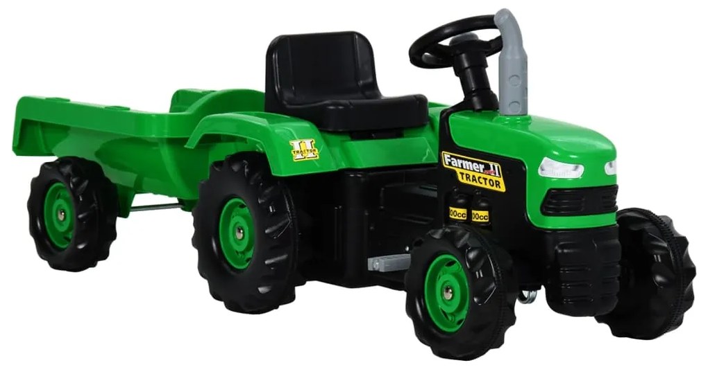 vidaXL Trator de pedais infantil com reboque verde e preto