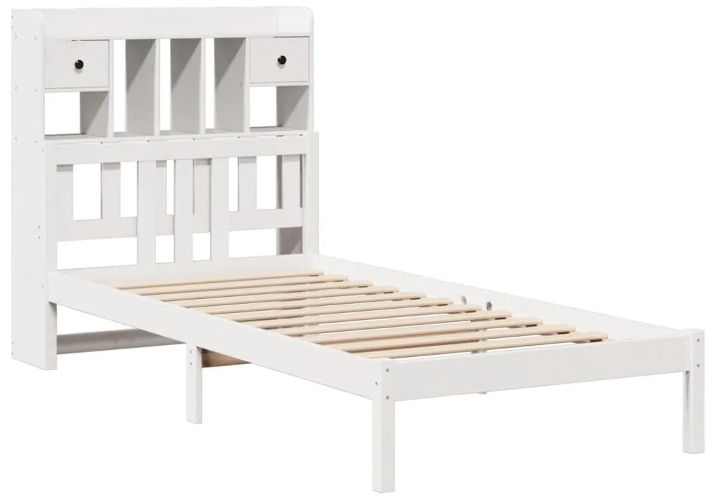 Cama com estante sem colchão 90x200 cm pinho maciço branco