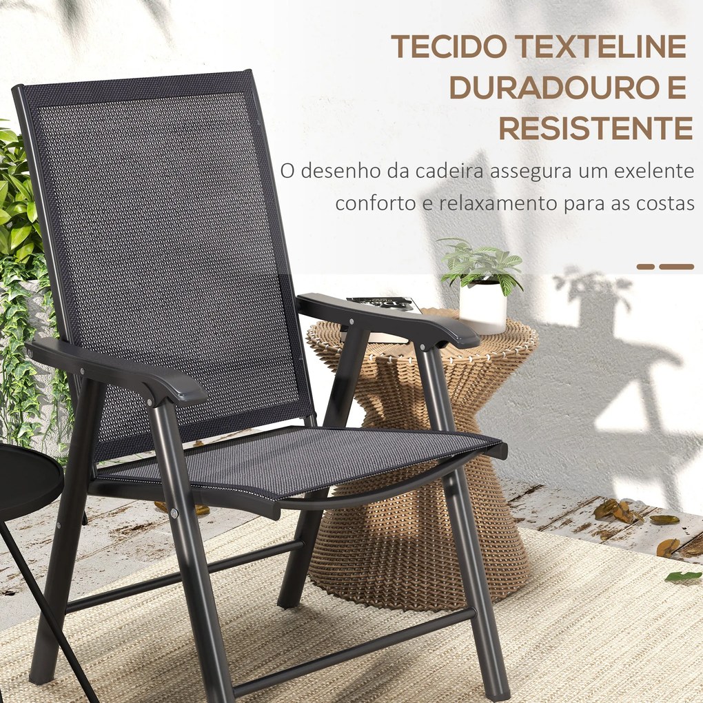 Conjunto de 2 Cadeiras Dobráveis para Exterior Cadeiras para Jardim com Textilene e Metal  58x64x94 cm Cinza Escuro
