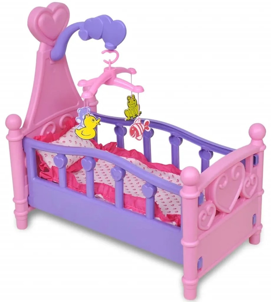 Cama boneca brinquedo, cor-de-rosa + roxo