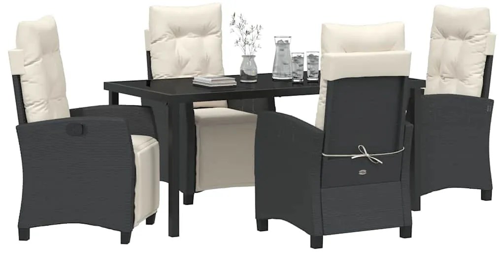 Conjunto de Jantar para Jardim 5 Peças Pretas em Polyrattan