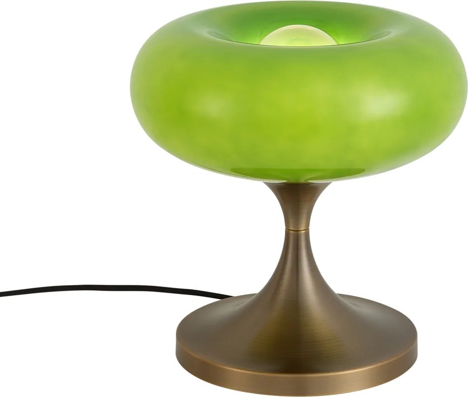 Candeeiro de Mesa Retro Bronze Escuro com Abajur de Vidro Verde 31cm - Glaze