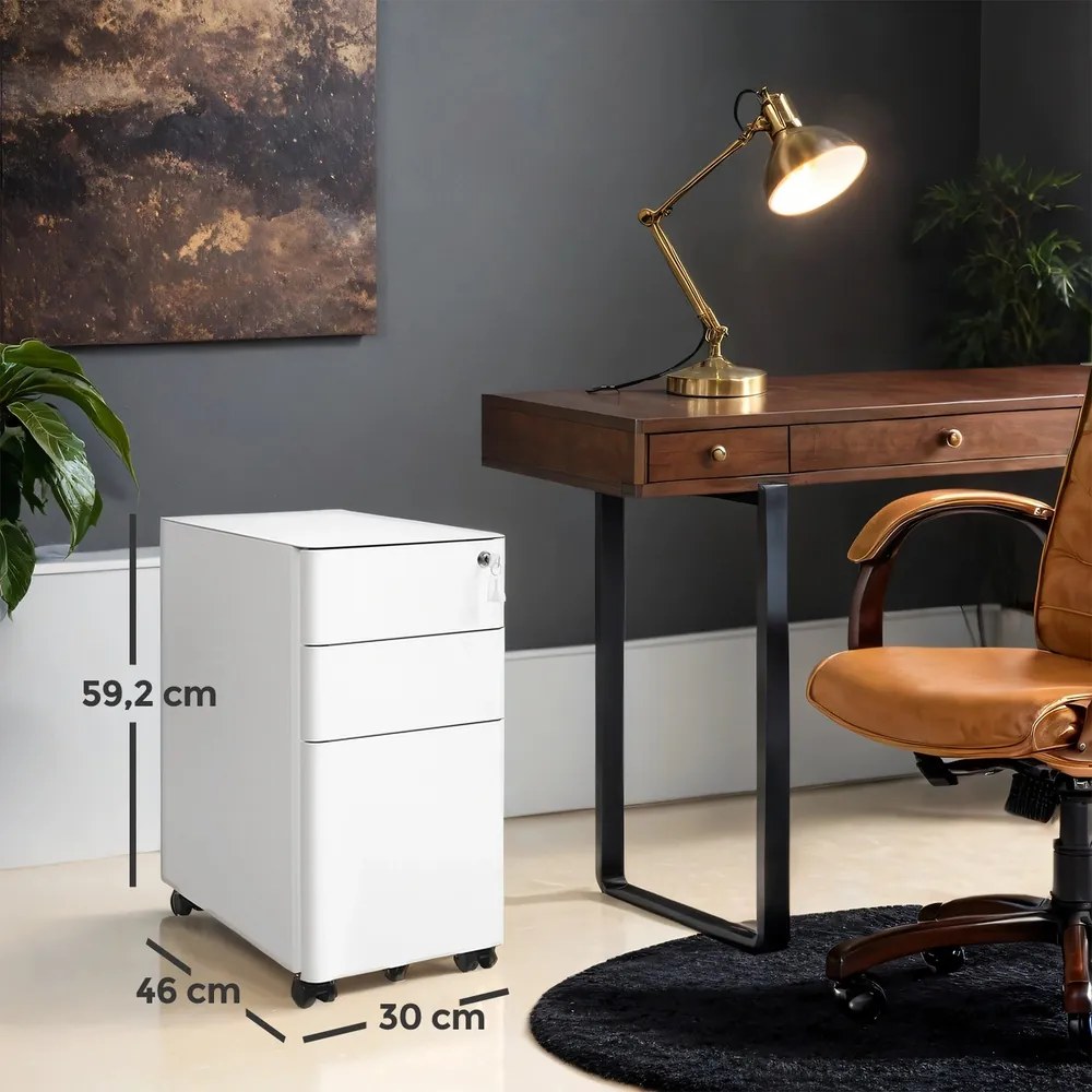 Bloco gavetas escritório com rodas 46 x 30 x 59,2 cm branco