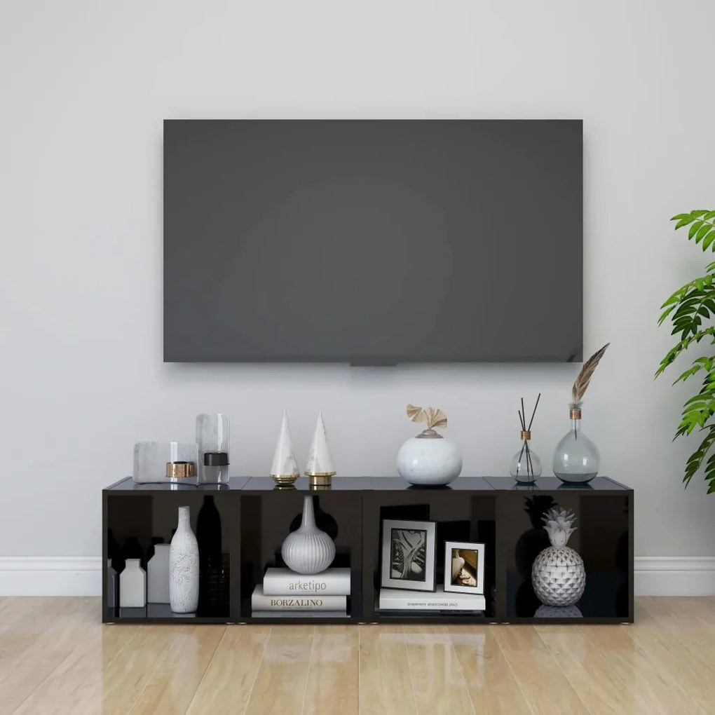 vidaXL Móveis de TV 4 pcs derivados de madeira preto brilhante
