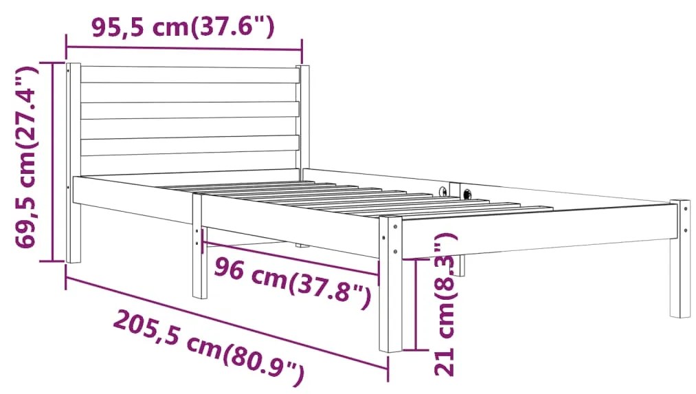 Estrutura de cama 90x200 cm pinho maciço castanho mel