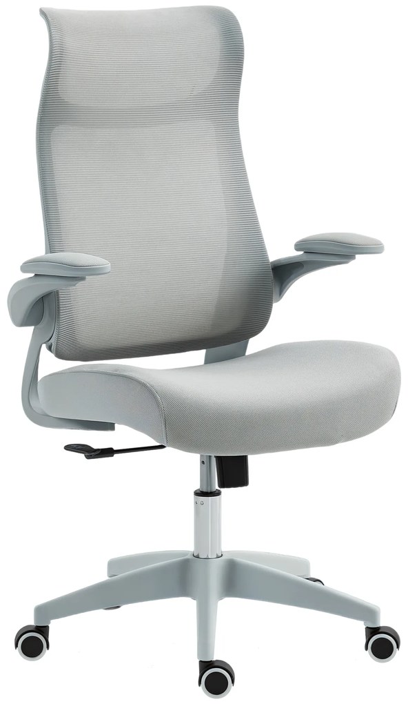 Cadeira de Escritório Ergonómica com Suporte Lombar e Apoios de Braços 3D Dobráveis Função de Basculante 64x65x108-118 cm Cinzento