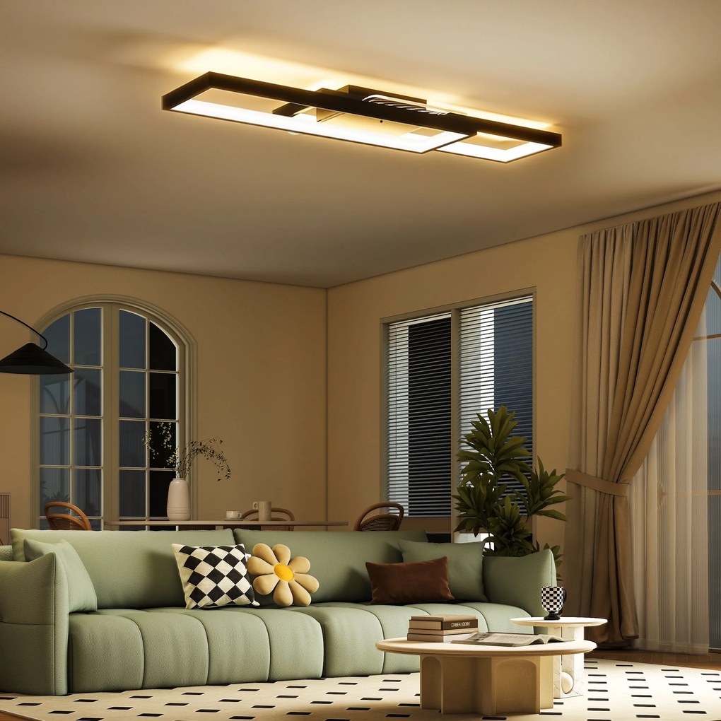 Candeeiro de teto LED 70 x 30 cm retangular de 43 W, luminária de teto 3000-6000 K, 4600 LM, comando à distância, preto