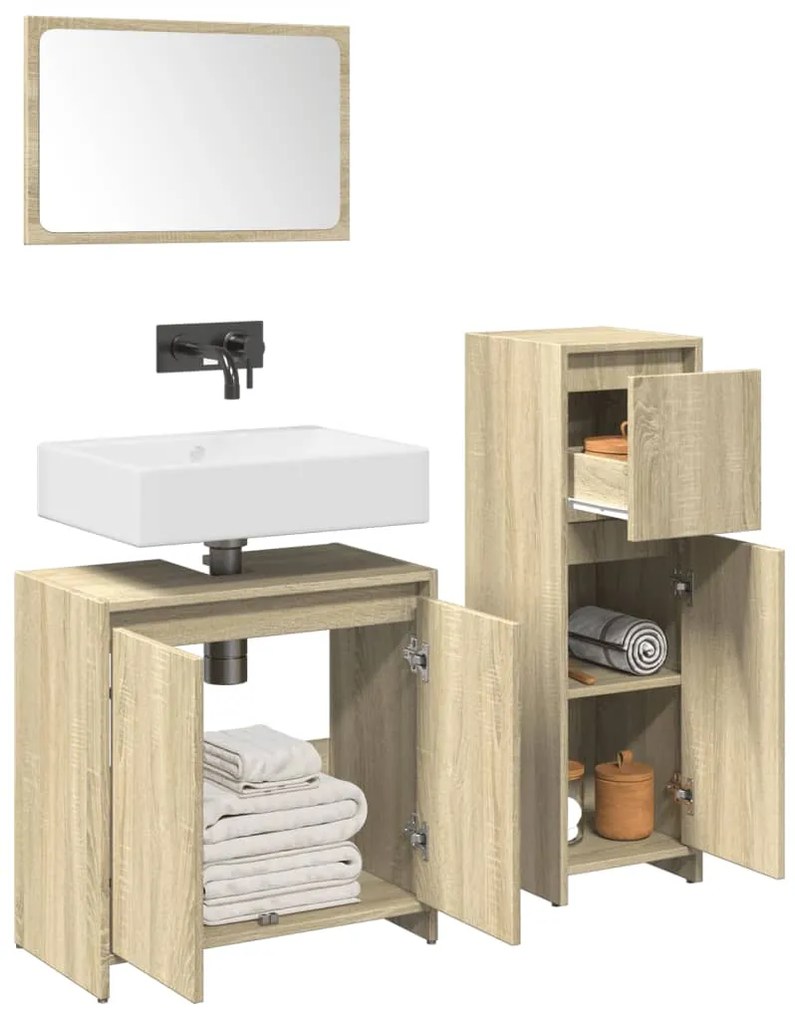 vidaXL 3 pcs conj. móveis casa banho derivados madeira carvalho sonoma