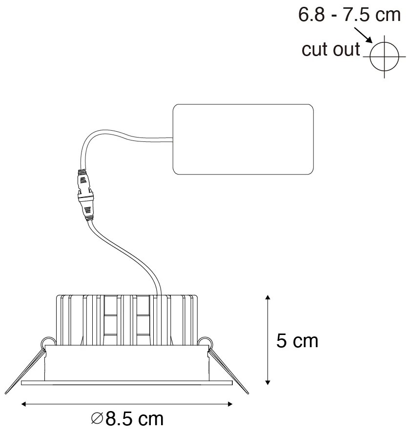 Conjunto de 6 focos embutidos pretos 6,8cm Incl. LED 750 lm Regulável IP23 - Gaius
