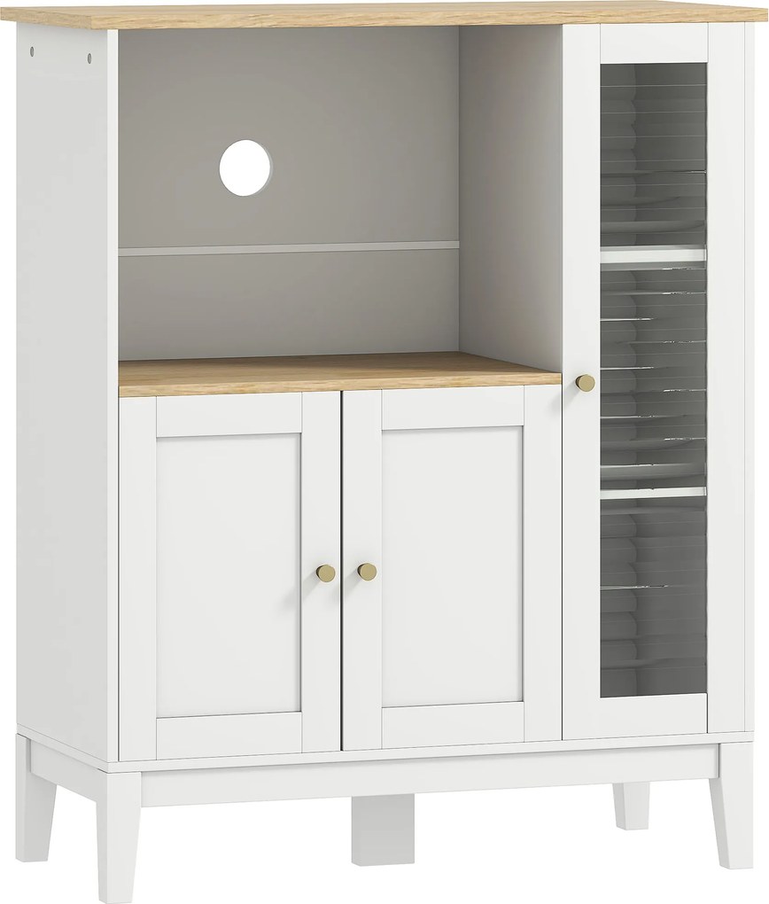 HOMCOM Móvel Auxiliar de Cozinha Moderno Móvel para Micro-Ondas com Prateleiras 3 Portas Compartimento Aberto 80x35x97 cm Branco | Aosom Portugal