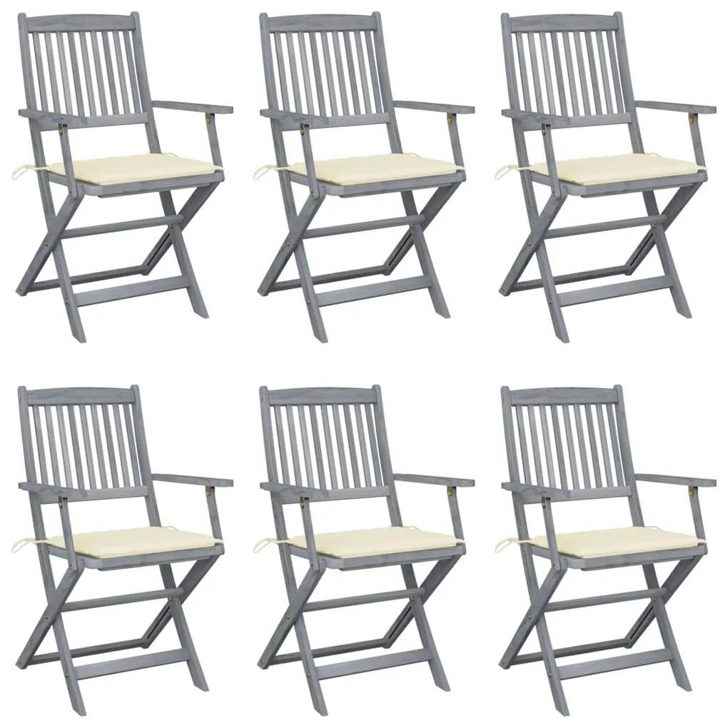 vidaXL Cadeiras exterior dobráveis c/ almofadões 6 pcs acácia maciça