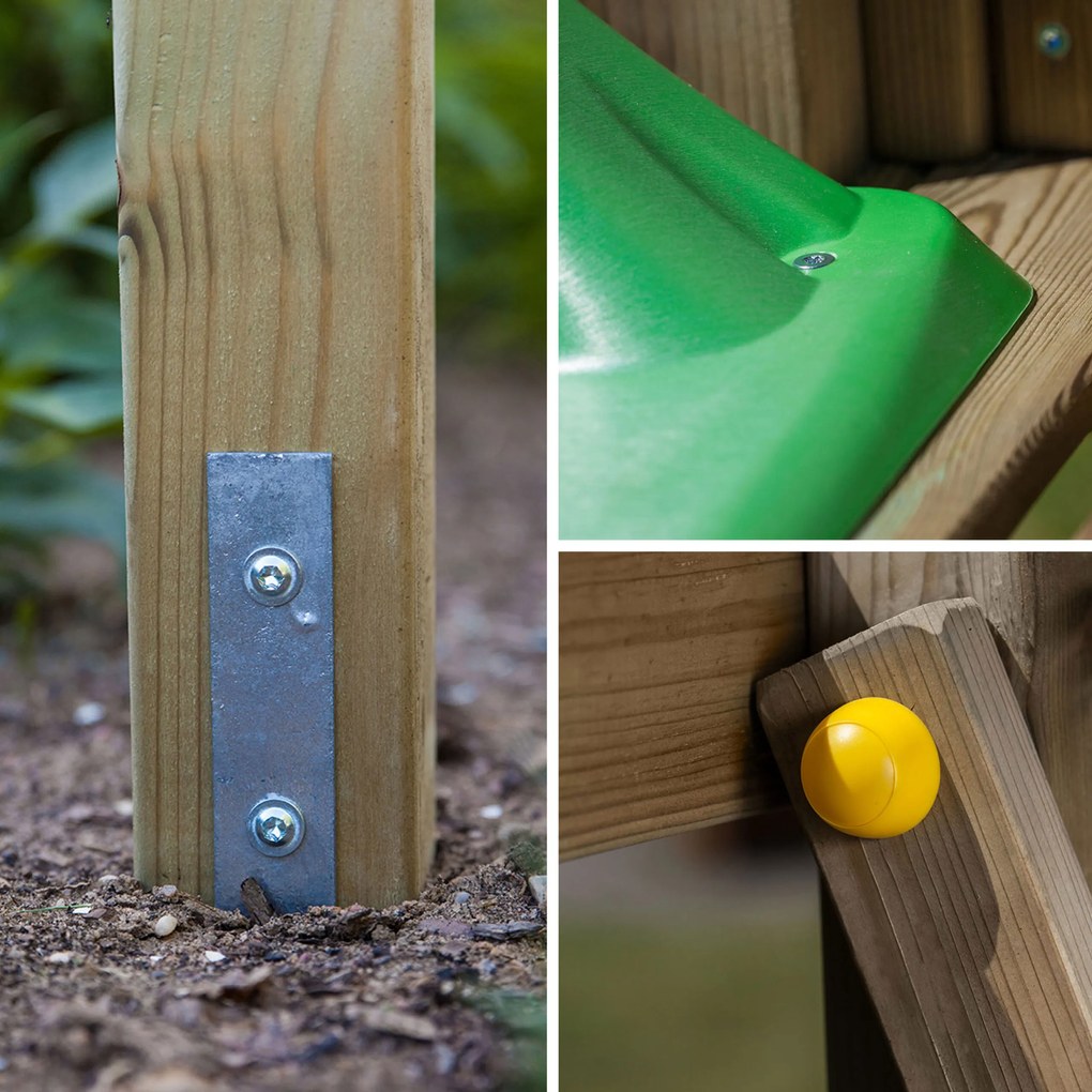 Parque infantil Crianças Exterior FLOPPI KDI Escorrega Verde, Baloiço duplo, parede de escalada