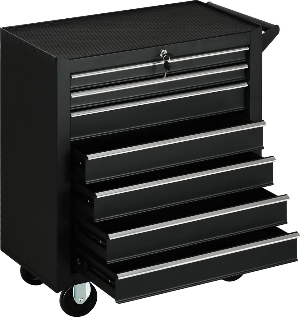 DURHAND Carrinho de Ferramentas com 7 Gavetas Rodas Trava Armário de Armazenamento para Oficina de Garagem e Chapa de Aço 69x33x75 cm Preto | Aosom Portugal