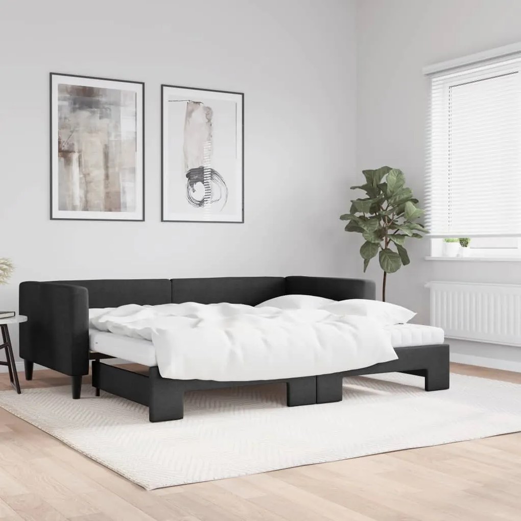 vidaXL Sofá-cama com gavetão e colchões 90x190 cm tecido preto