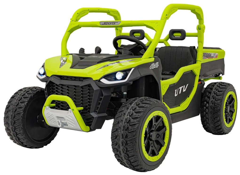 Carro elétrico para Crianças 3 a 7 anos, 2 Lugares Farmer Truck UTV Racing 24V 4x4 Rodas Espuma EVA, assento couro ecológico Verde
