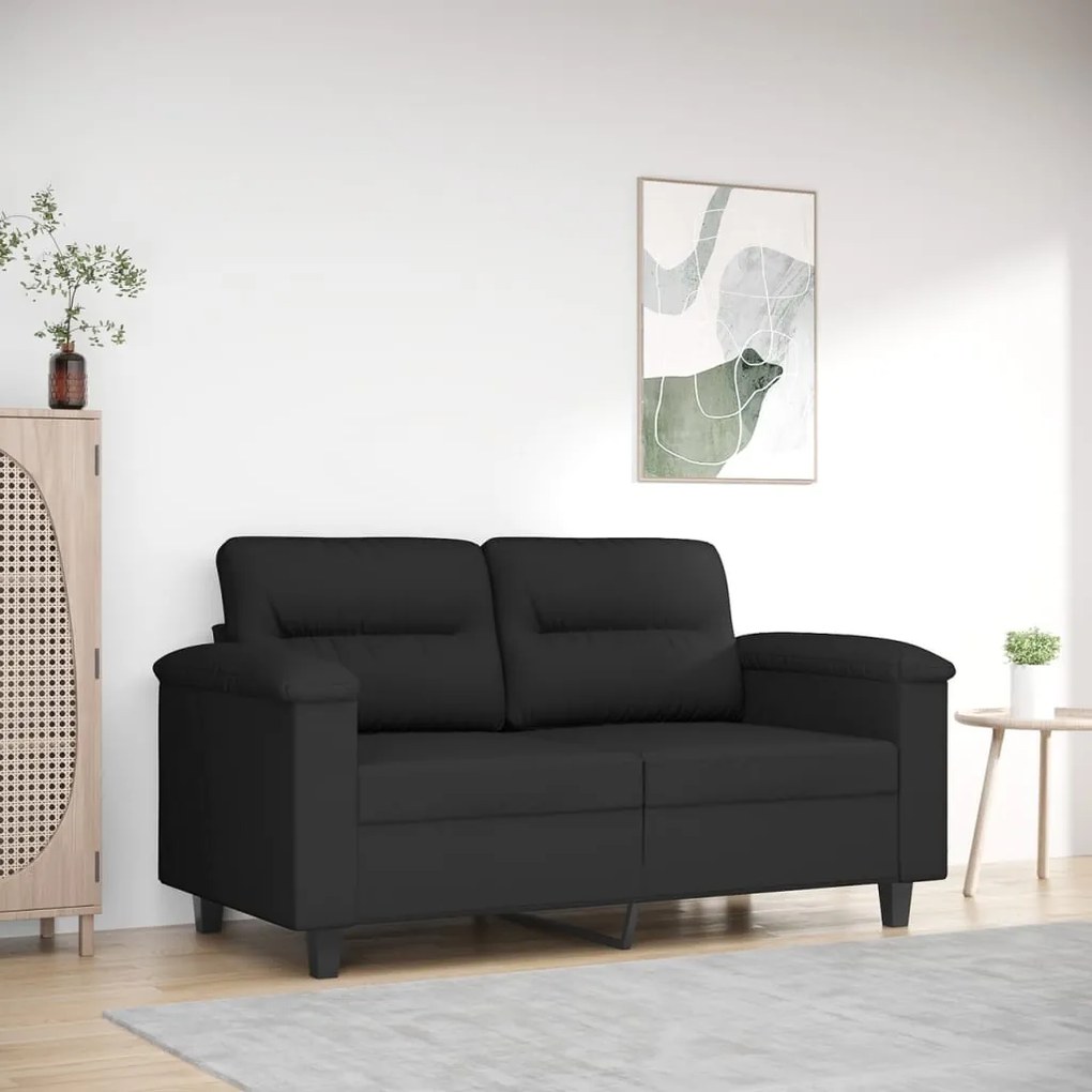 vidaXL Sofá de 2 lugares 120 cm tecido de microfibra preto