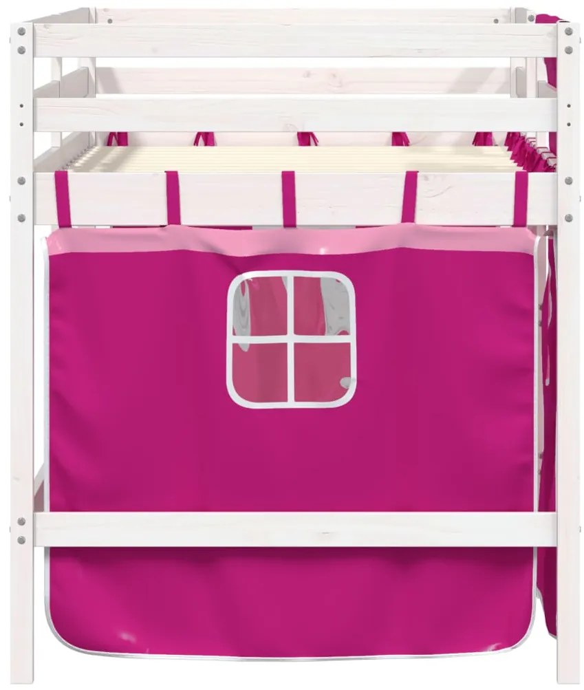 Cama alta p/ criança c/ cortinas 90x190 cm pinho maciço rosa