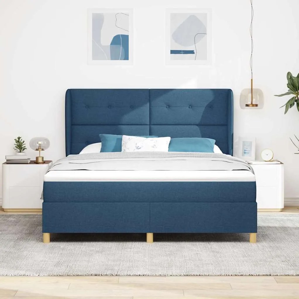 Cama Box Spring VidaXL Azul com Colchão 180x200 cm Tecido