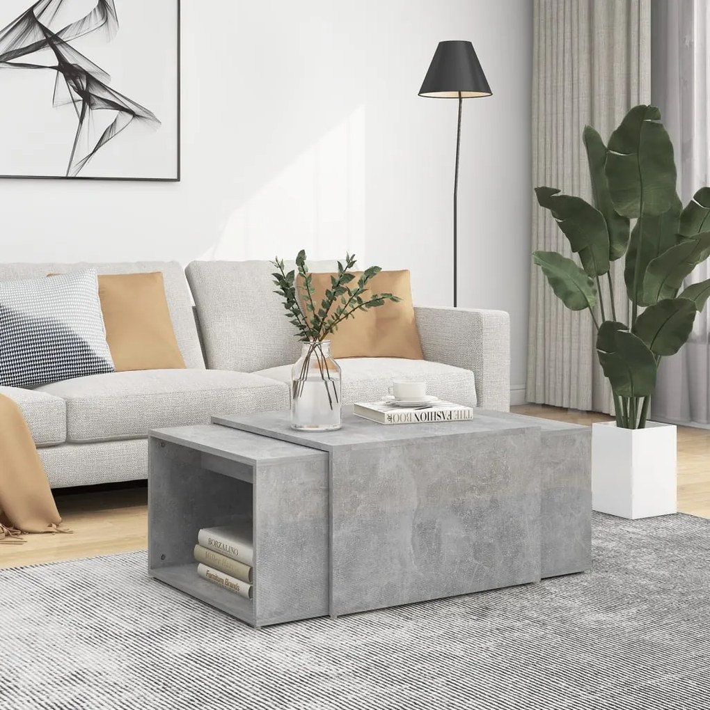 vidaXL 3 pcs conjunto de mesas de centro 60x60x38 cm cinzento cimento