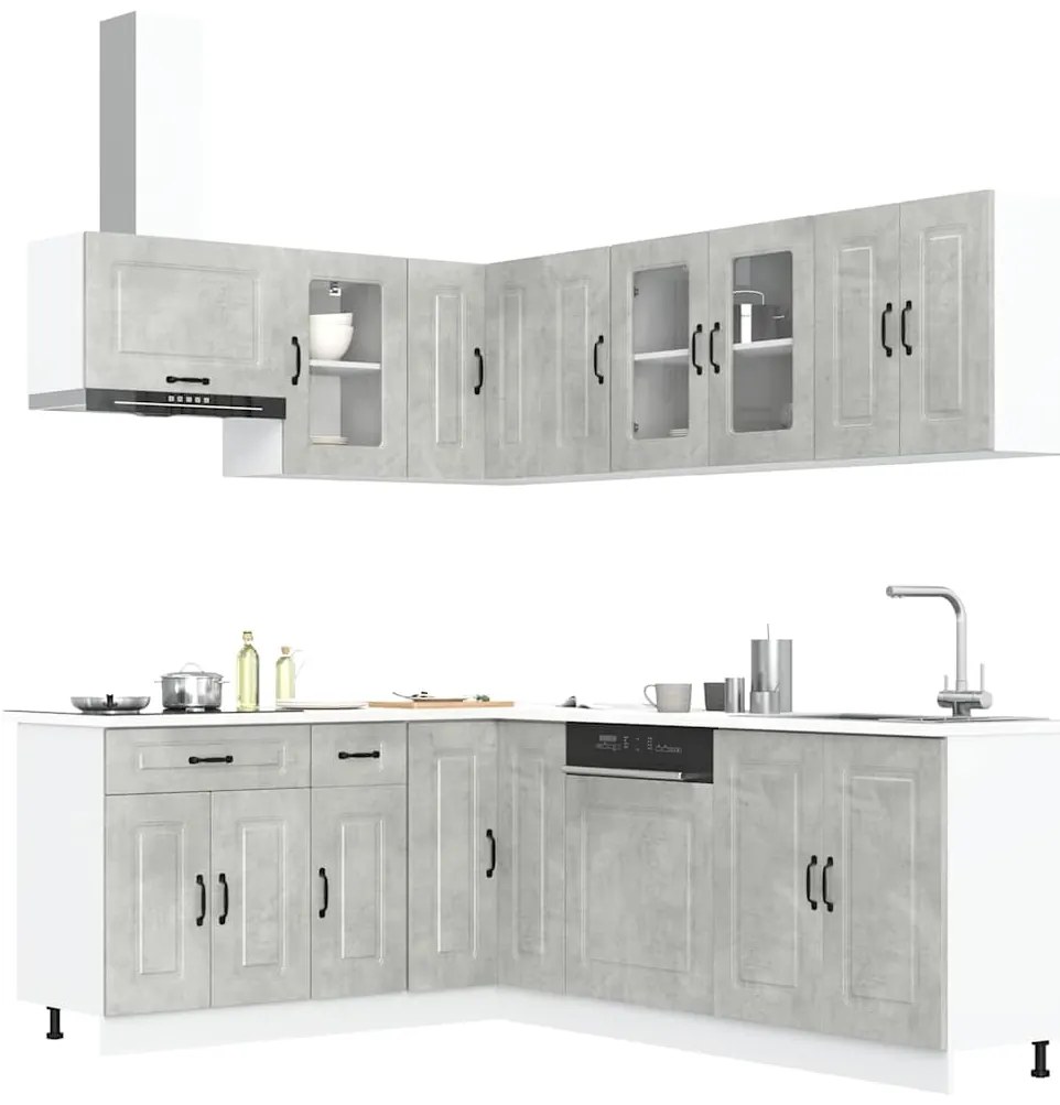 vidaXL 11 peças armário de cozinha conjunto Kalmar concreto cinza