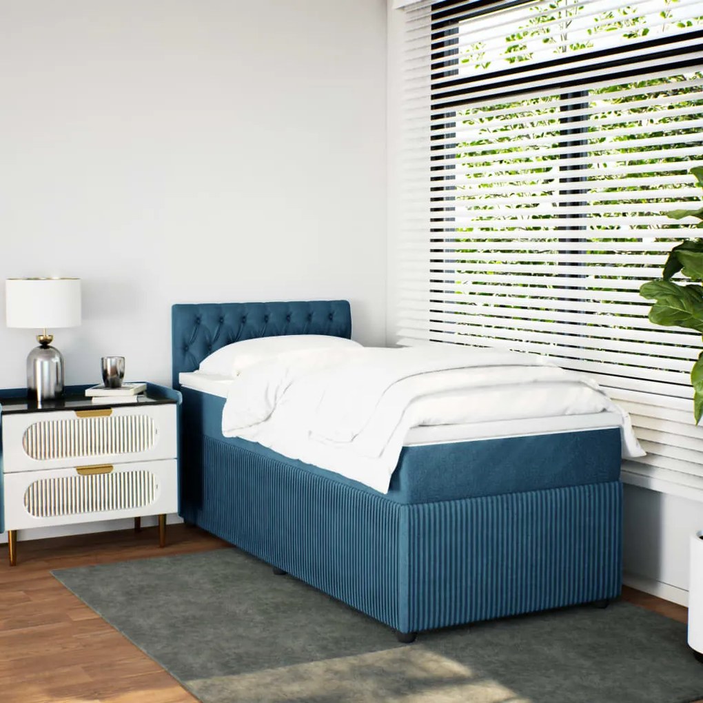 Cama boxspring com colchão 90x190 cm veludo azul