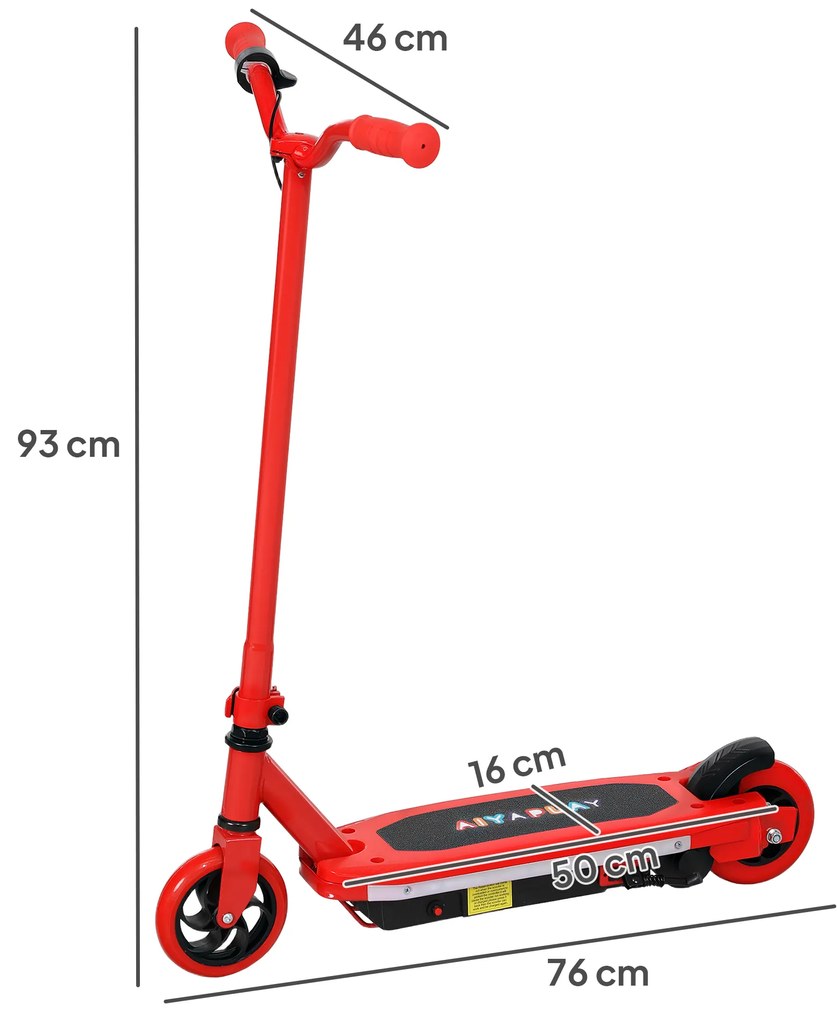 Trotinete Elétrica para Crianças Máx. 10 km/h Motor 80 W Autonomia Máxima 8 km Trotinete com Luzes LED Travão Traseiro 76x46x93 cm Vermelho