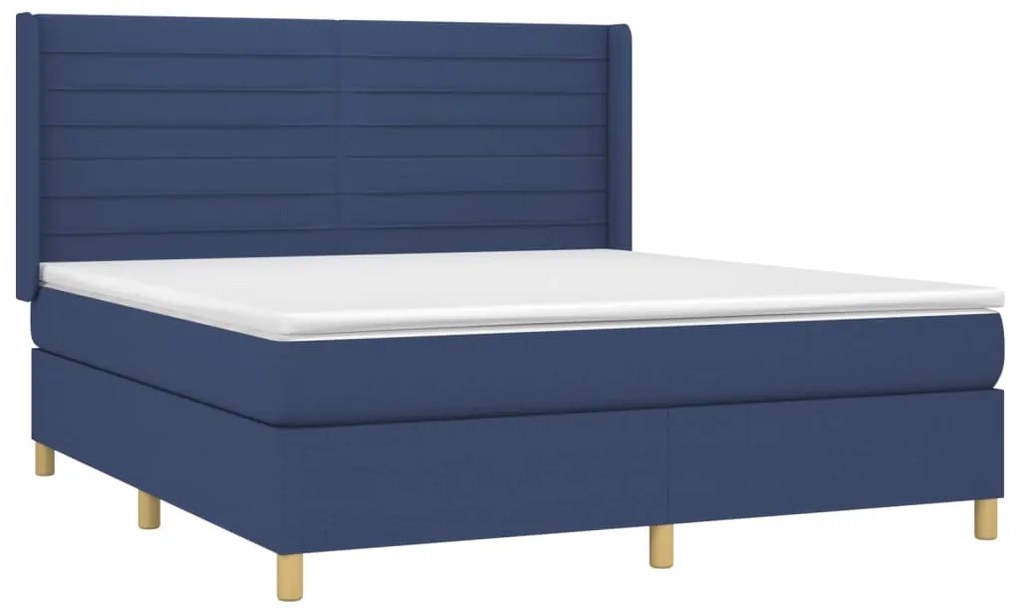 Cama box spring c/ colchão e LED 180x200 cm tecido azul