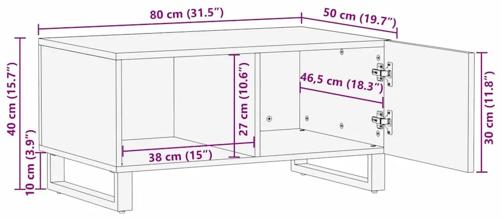 Mesa de centro com prateleira com armazenamento com porta Branco, Pret