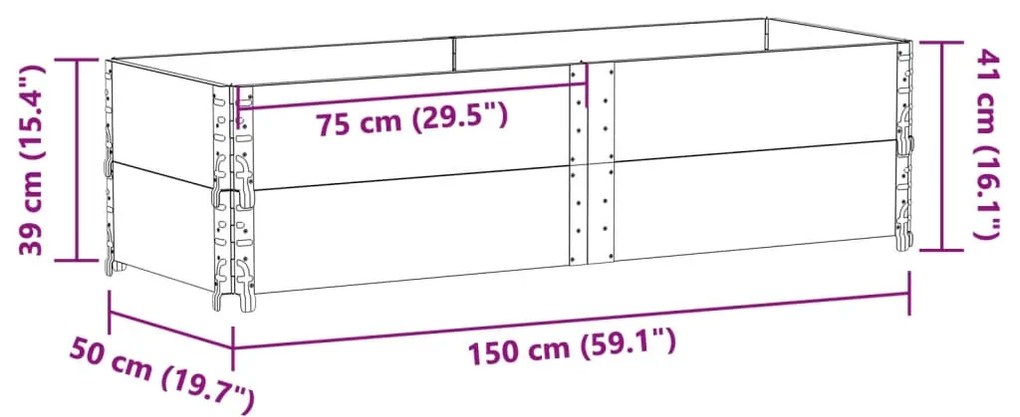 Vaso/floreira para jardim 150x50 cm pinho maciço castanho