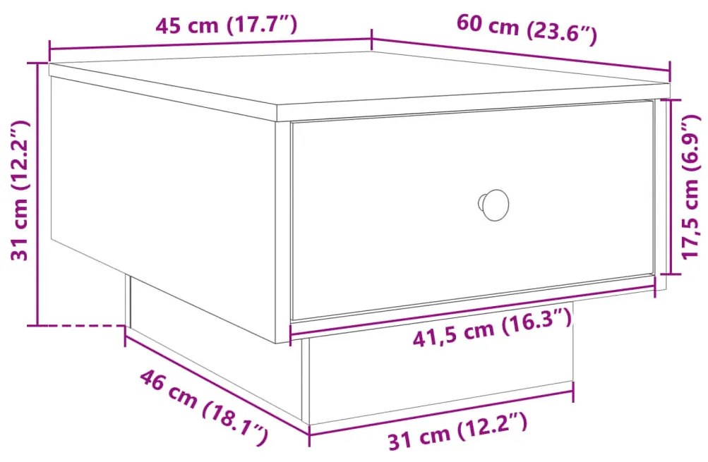 Mesa de centro 60x45x31 cm derivados de madeira branco