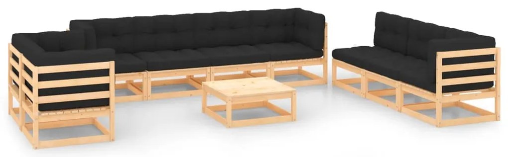 10 pcs conjunto lounge de jardim c/ almofadões pinho maciço